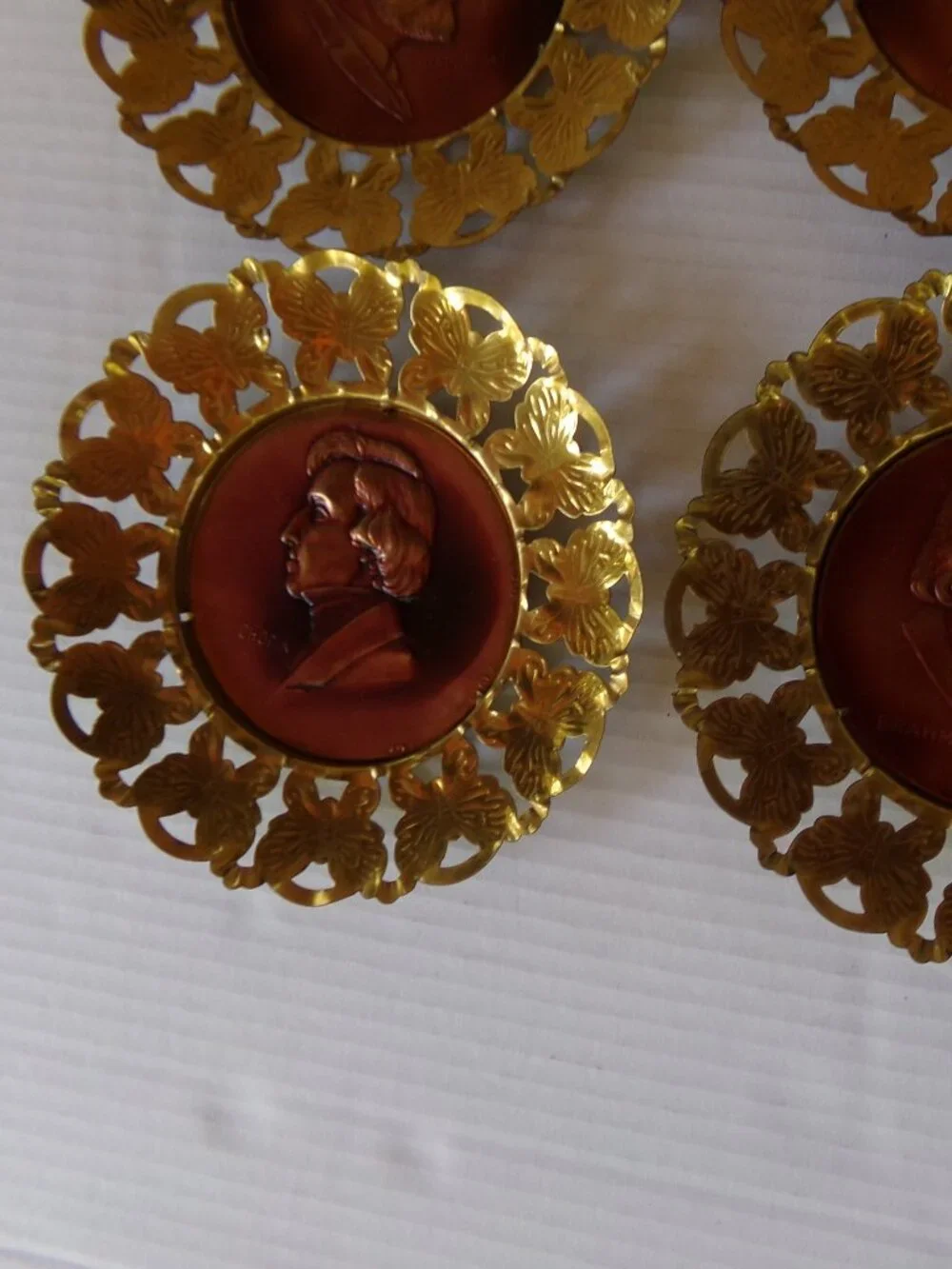 Vintage 6 Copper Brass Beethoven Bach Chopin Plates Art Wall Decor Hanging